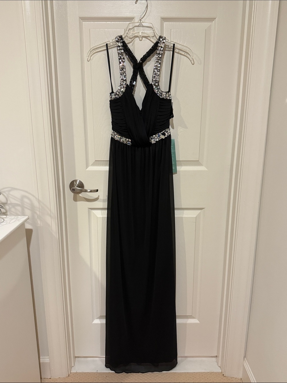City Triangles Black Jeweled Crisscross Evening Gown
